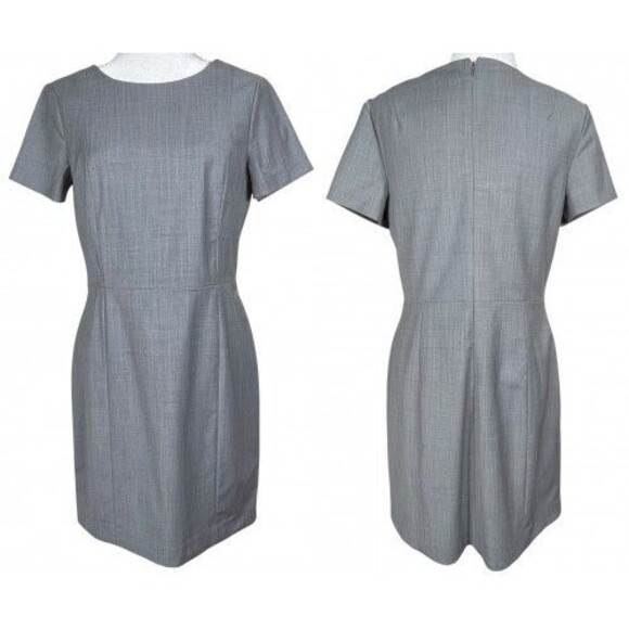 THEORY Cassii Sheath Dress Size 8 Wool Blend Short Sleeve Light Gray EUC Office - Picture 5 of 16